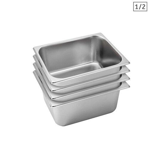4X Gastronorm GN Pan Full Size 1/2 GN Pan 15cm Deep Stainless Steel Tray
