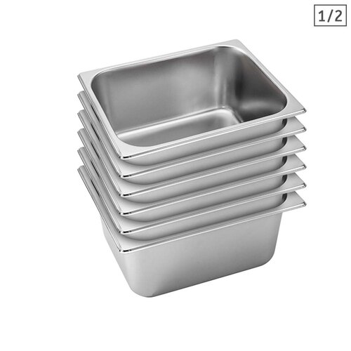6X Gastronorm GN Pan Full Size 1/2 GN Pan 15cm Deep Stainless Steel Tray