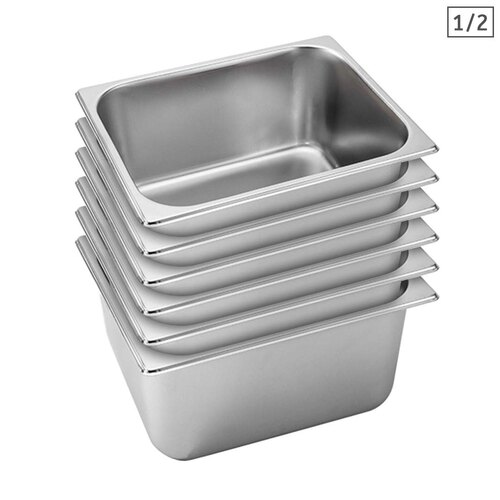 6X Gastronorm GN Pan Full Size 1/2 GN Pan 20cm Deep Stainless Steel Tray