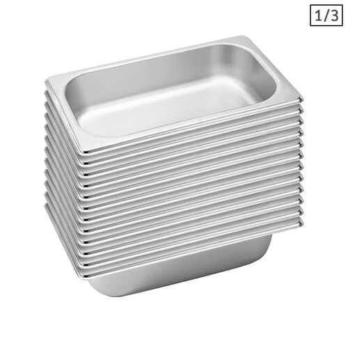 12X Gastronorm GN Pan Full Size 1/3 GN Pan 6.5 cm Deep Stainless Steel Tray