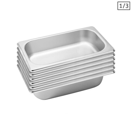 6X Gastronorm GN Pan Full Size 1/3 GN Pan 6.5 cm Deep Stainless Steel Tray