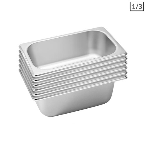6X Gastronorm GN Pan Full Size 1/3 GN Pan 10cm Deep Stainless Steel Tray