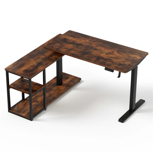 Electric Standing Desk Adjustable Motorised 120CM L Shaped Rustic Brown