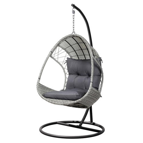 Outdoor Egg Swing Chair with Stand Cushion Wicker Armrest Light Grey