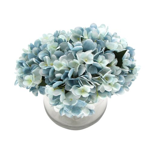 Premium Faux Hydrangea With Glass Vase (Artificial Flowering Hydrangea) 23cm