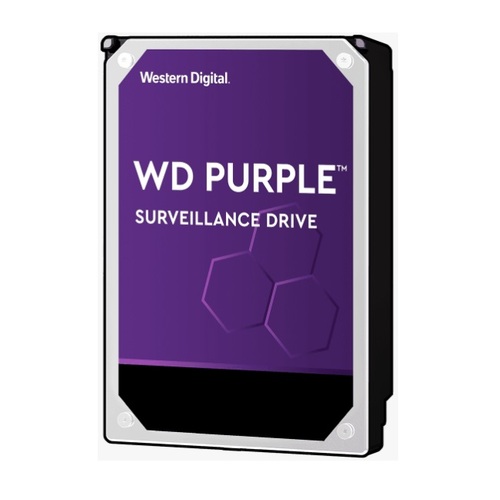 WESTERN DIGITAL Digital WD Purple 3.5\' Surveillance HDD 5400RPM 64MB SATA3 6Gb/s 110MB/s 180TBW 24x7 64 Cameras AV NVR DVR 1.5mil MTBF