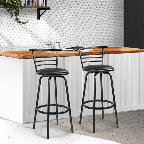 PU Leather Bar Stools - Black and Steel