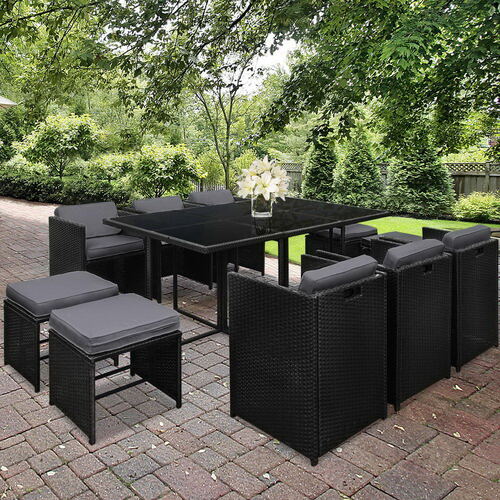 11 Piece PE Wicker Outdoor Dining Set