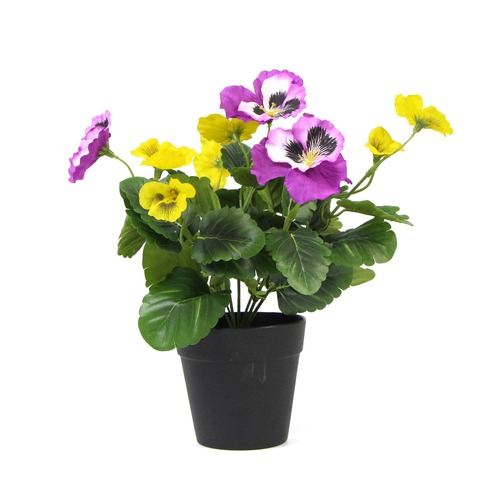 Mixed Flowering Potted Artificial Pansy Plants 25cm