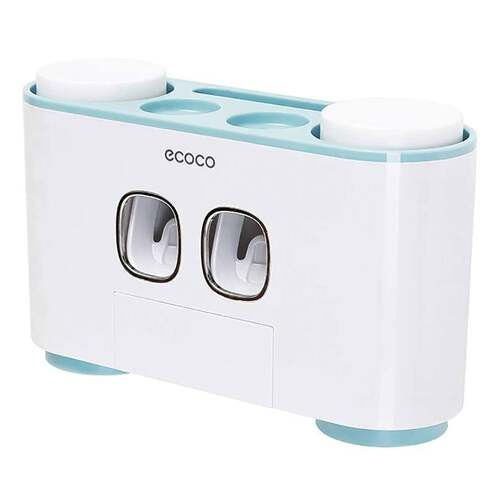 Ecoco Wall-Mounted Toothbrush Holder with 2 Toothpaste Dispensers 4 Cups and 5 Toothbrush Slots Toiletries Bathroom Storage Rack