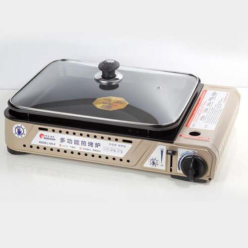 Portable Gas Burner Stove with Inset Non Stick Cooking Pan Cooker Butane Camping Cooking Pan