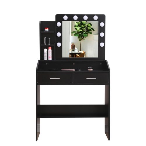Diana Vanity Set with Shelves Cushioned Stool and Lighted Mirror