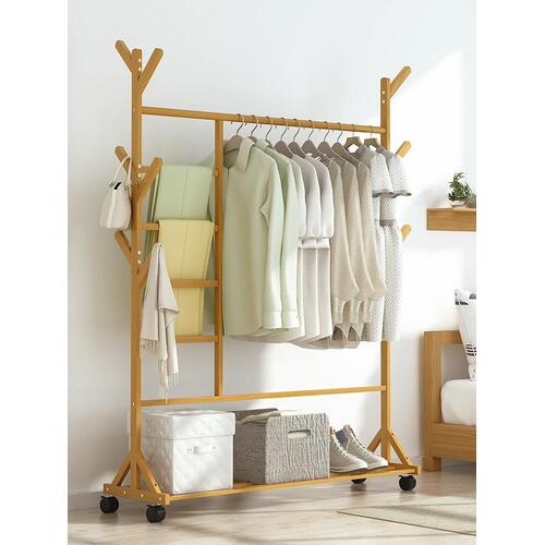 Portable Coat Stand Rack Rail Clothes Hat Garment Hanger Hook with Shelf Bamboo 9 Hook