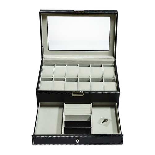 12 Slot PU Leather Lockable Watch and Jewelry Storage Boxes