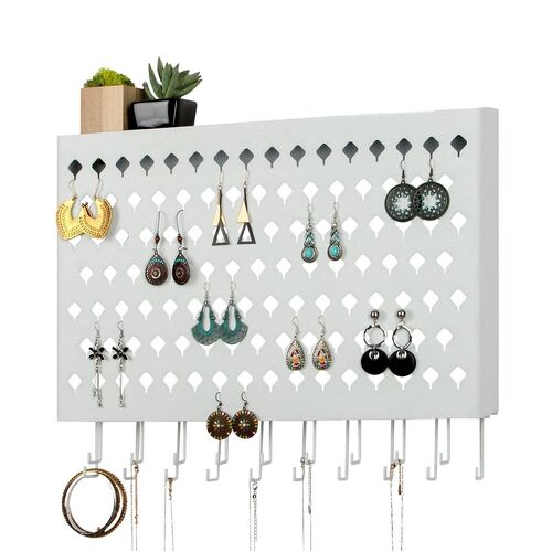 Wall Mount Earring Jewelry Hanger Organizer Holder with 109 Holes and 19 Hooks