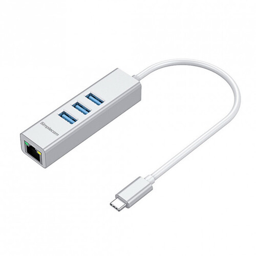 SIMPLECOM CHN421 Aluminium USB-C to 3 Port USB HUB with Gigabit Ethernet Adapter - CBAT-USBCLAN