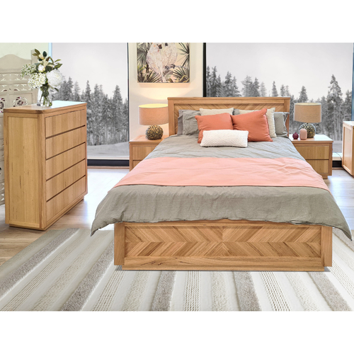 Mount 4pc Bed Frame Bedroom Suite Timber Bedside Tallboy Package Set