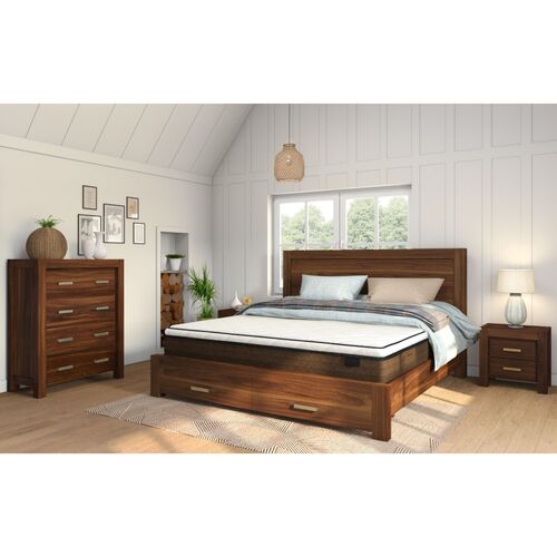Amesbury 4pc Bed Frame Suite Bedside Tallboy Furniture Package - Walnut