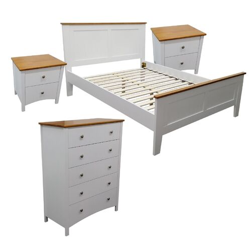 Lobelia 4pc Bed Suite Bedside Tallboy Bedroom Furniture Package - White