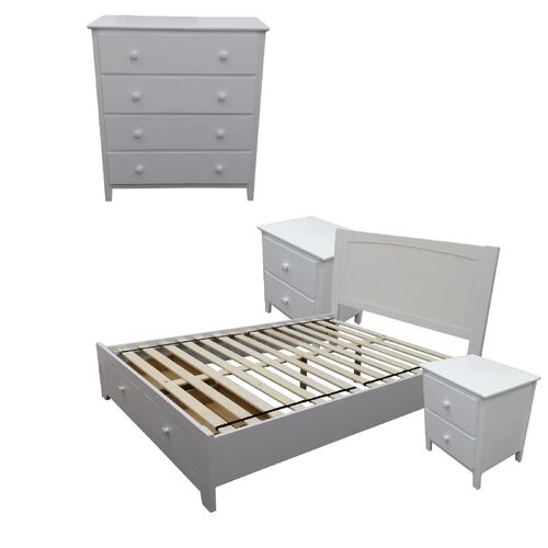 Addison 4pc Suite Bedside Tallboy Bedroom Set Furniture Package -WHT