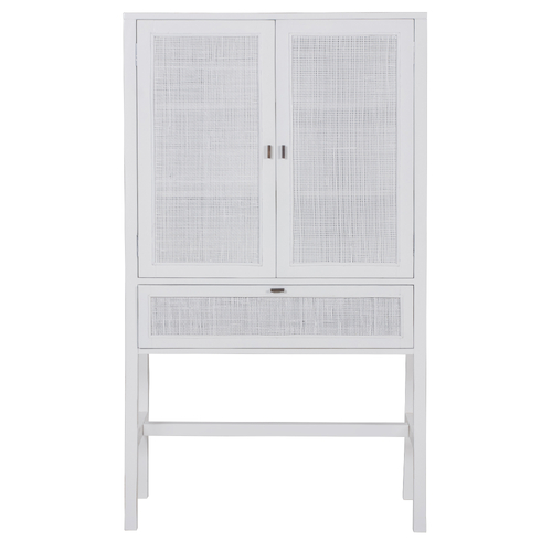 Jasmine Tall Storage Cabinet 90cm 2 Door 1 Drawer Mindi Wood Rattan