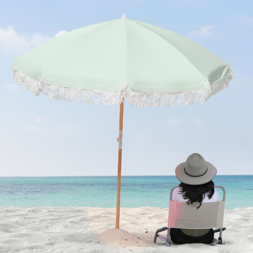 Outdoors Beach Umbrella Portable 2 Metre Fringed Garden Sun Shade Shelter