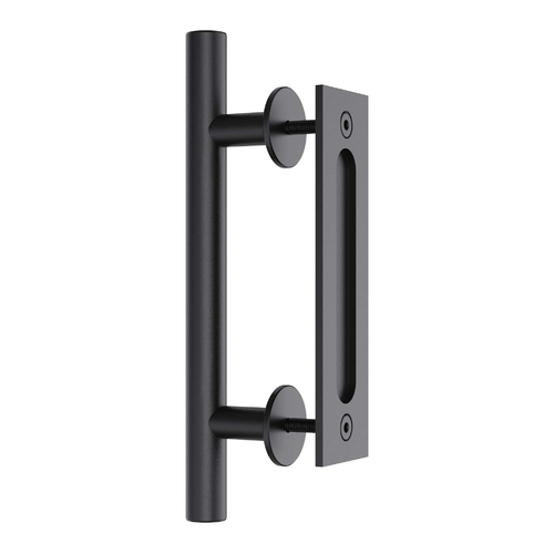 30cm Pull and Flush Barn Door Handle Square Handles set of Frosted Black Surface