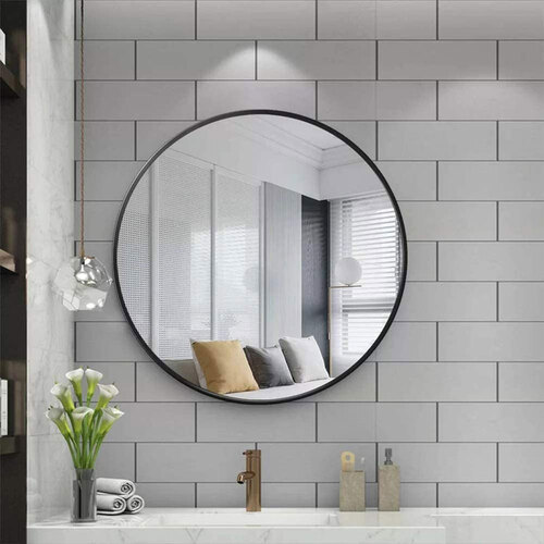 Slim Design 50CM Bathroom, Living Room, Hallway Mirror Round Mirror Wall Decor Metal Frame