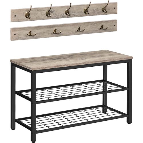 Industrial Design Entryway Shoe Rack with Coat Hooks Organizer