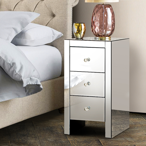 Palatine Mirrored Bedside Tables Drawers Crystal Chest Nightstand Glass