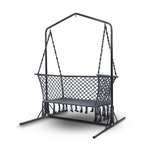 Double Swing Hammock Chair with Stand Macrame Outdoor Bench Seat Chairs