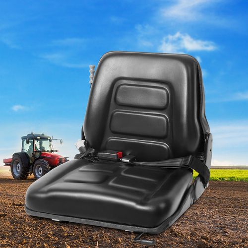 Tractor Seat with Armrest Forklift Excavator Bulldozer Universal Suspension Backrest Truck Chair black