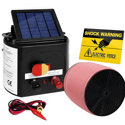 Electric Fence Energiser Solar Powered Energizer Charger + Tape