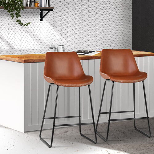 Set of 2 Bar Stools Kitchen Metal Bar Stool Dining Chairs PU Leather