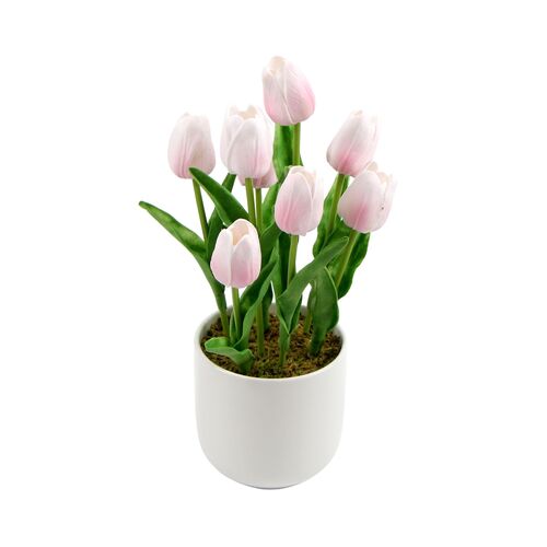 Flowering Artificial Tulip Plant Arrangement With Ceramic Bowl 35cm