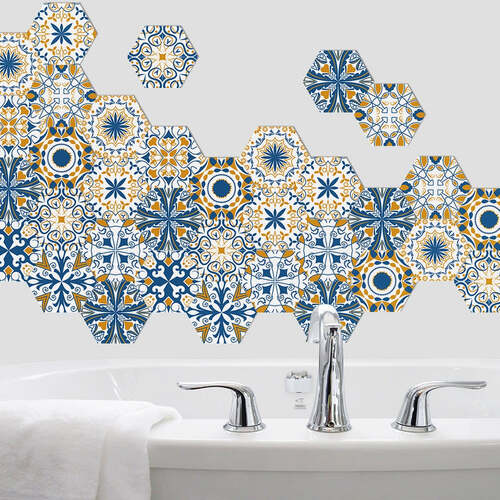 10PCS Tile Set Hexagon Decoration Decal Self-adhesive Oil-proof And Waterproof Wall Stickers