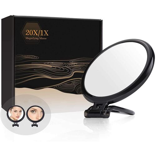 20X Magnifying Hand Mirror Two Sided Use for Makeup Application, Tweezing, and Blackhead/Blemish Removal