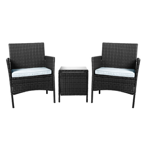 Outdoor Furniture Set Patio Garden 3 Pcs Chair Table Rattan Wicker Cushion Seat