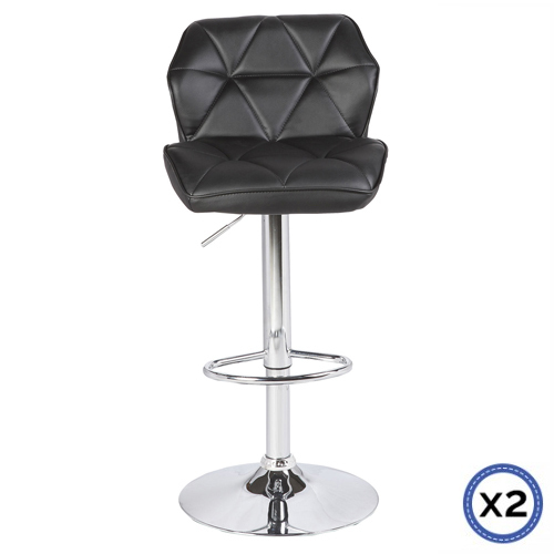 2X Bar Stools Faux Leather Mid High Back Adjustable Crome Base Gas Lift Swivel Chairs