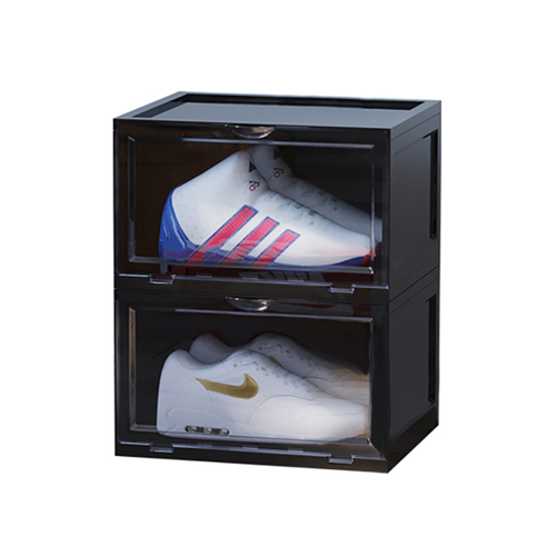Portable Shoe Organiser Sneaker Footwear Folding Plastic Bin Stackable Storage Box with Magnetic Door