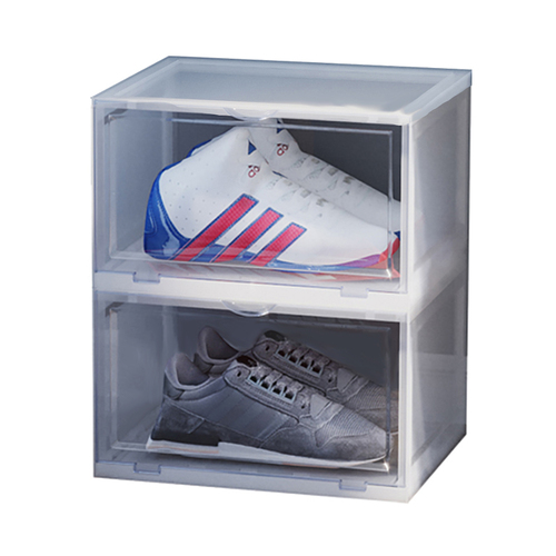 Transparent Portable Shoe Organiser Sneaker Footwear Folding Plastic Bin Stackable Storage Box with Magnetic Door