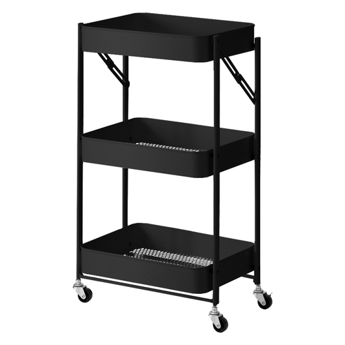 3 Tier Steel Foldable Kitchen Cart Multi-Functional Shelves Portable Storage Organizer with Wheels