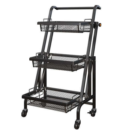 3 Tier Steel Adjustable Kitchen Cart Multi-Functional Shelves Portable Storage Organizer with Wheels