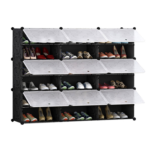 3 Column Shoe Rack Organizer Sneaker Footwear Storage Stackable Stand Cabinet Portable Wardrobe with Cover