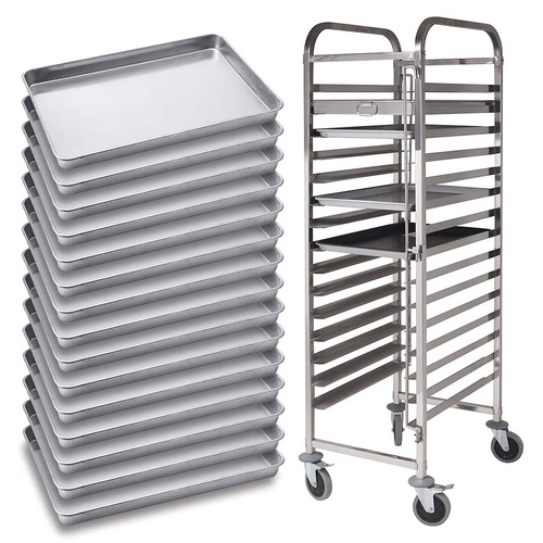 Gastronorm Trolley Stainless Steel with 60*40*5cm Aluminum Baking Pan Cooking Tray for Bakers