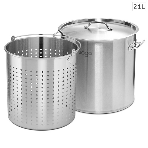 18/10 Stainless Steel Stockpot with Perforated Stock Pot Basket Pasta Strainer