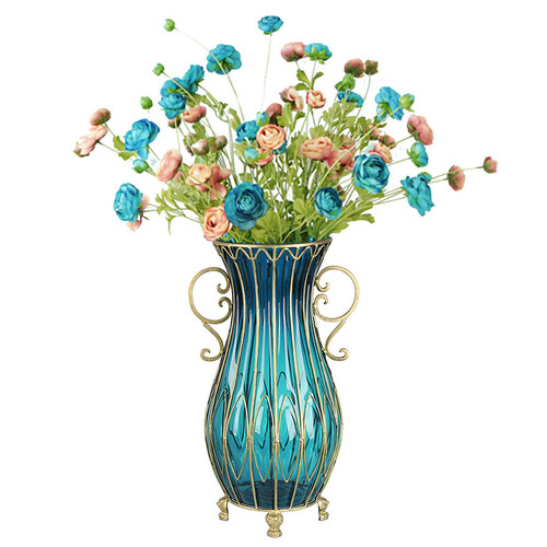 51cm Glass Tall Floor Vase with 12pcs Artificial Fake Flower Set