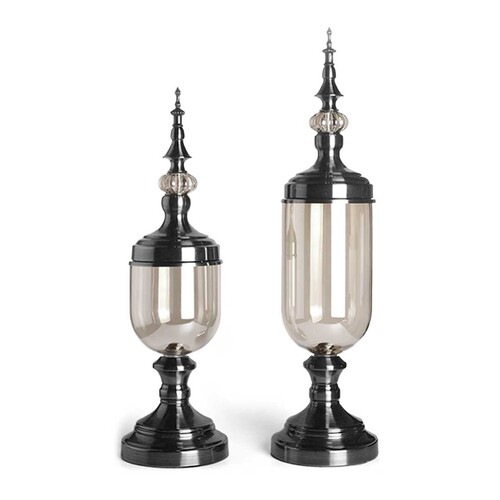 2 x Clear Glass Flower Vase with Lid and Transparent Filler Vase Set