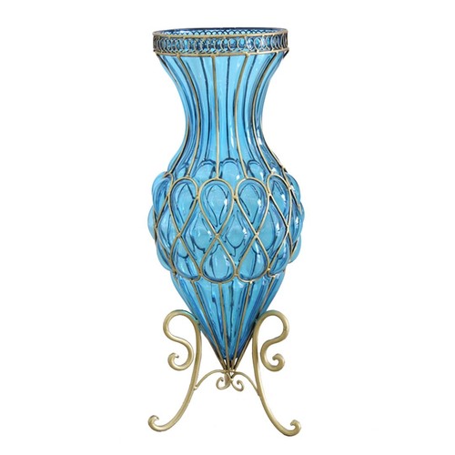 65cm Glass Tall Floor Vase with Metal Flower Stand