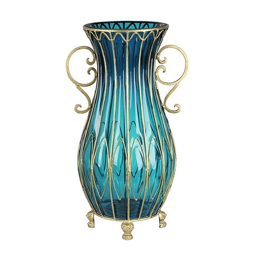 50cm Glass Oval Floor Vase with Metal Flower Stand